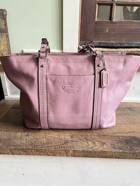 TLC Project Coach Dusty Lavander Leather Tote with Front Pocket
